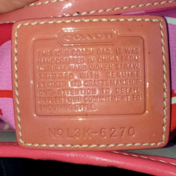 Coach Straw Basket Weave Pink Leather Authentic Handbag/Purse NO. L3K 62… - Picture 12 of 12